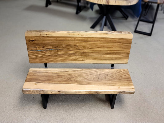 Laurel Live-Edge Bench with Backrest <br> Silk Blue Epoxy Accent <br> 45"W x 19"D x 35"H